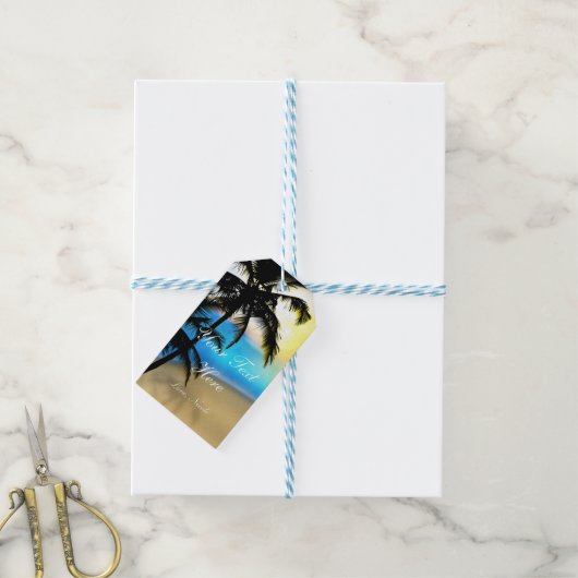 Dagstrand- en palmbomen Tropisch Label met cadeaus Cadeaulabel (Met Touw)