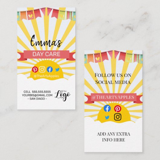 dagzonnige zomer buiten kinderdagverblijf visitekaartje (Voorkant / Achterkant)