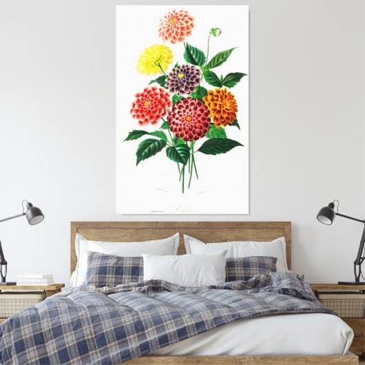 Dahlia afgebeeld canvas afdruk (Insitu (Slaapkamer))