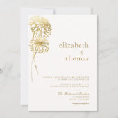 Dahlia Art Schets Faux Goud Modern Herfst Bruiloft Kaart (Voorkant)
