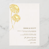 Dahlia Art Schets Goud Modern Herfst Bruiloft Goud Folie Uitnodiging (Voorkant)