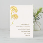 Dahlia Art Schets Goud Modern Herfst Bruiloft Goud Folie Uitnodiging (Staand Voorkant)