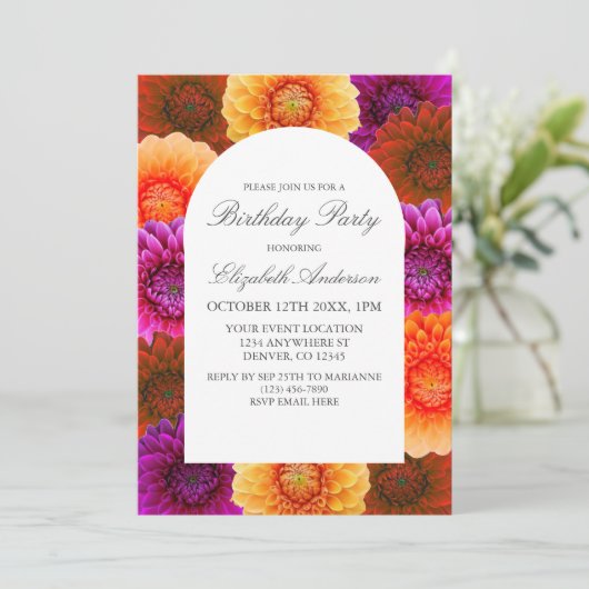 Dahlia Autumn Floral Birthday Kaart (Staand voorkant)