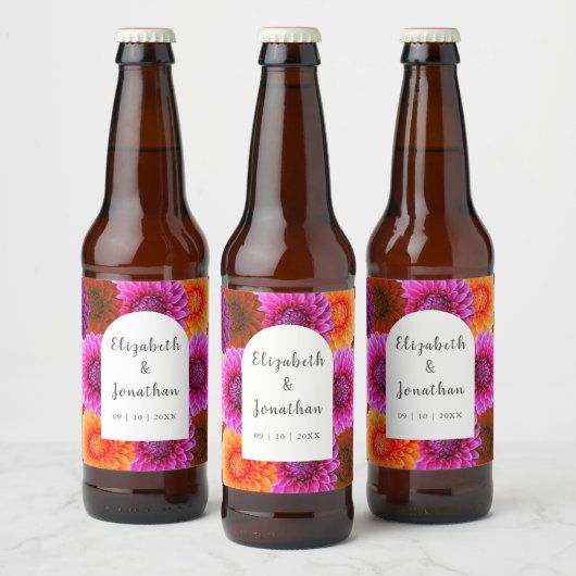 Dahlia Autumn Floral Wedding Bier Etiket (Flessen)