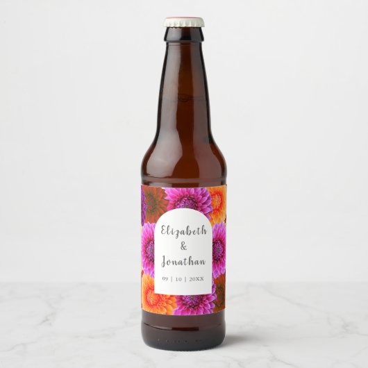 Dahlia Autumn Floral Wedding Bier Etiket (Voorkant)