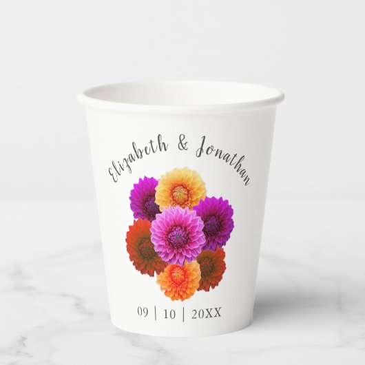 Dahlia Autumn Floral Wedding Papieren Bekers (Voorkant)