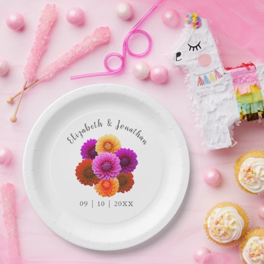 Dahlia Autumn Floral Wedding Papieren Bordje (Feest)