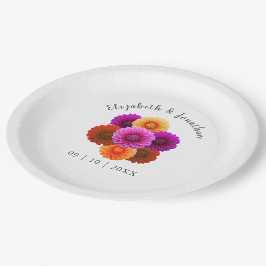 Dahlia Autumn Floral Wedding Papieren Bordje (Gekanteld)