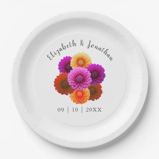Dahlia Autumn Floral Wedding Papieren Bordje (Voorkant)