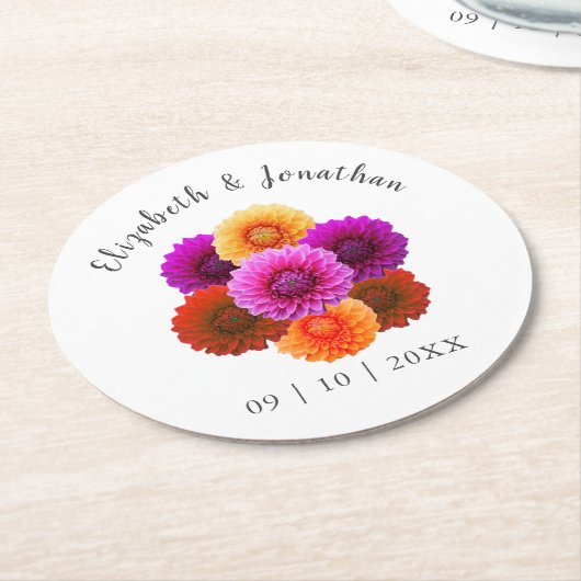 Dahlia Autumn Floral Wedding Ronde Kartonnen Onderzetter (Gebogen)
