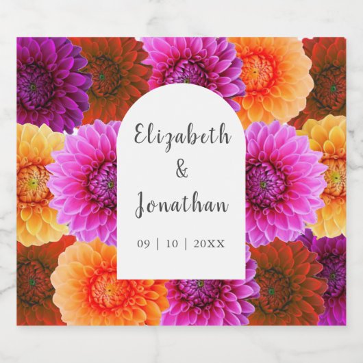Dahlia Autumn Floral Wedding Sparkling Wijnetiket (Enkel label)