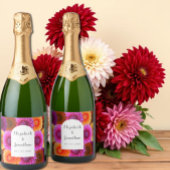 Dahlia Autumn Floral Wedding Sparkling Wijnetiket