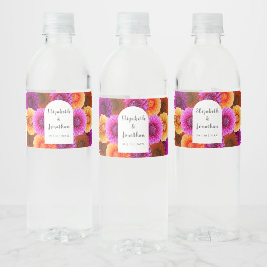 Dahlia Autumn Floral Wedding Waterfles Etiket (Flessen)