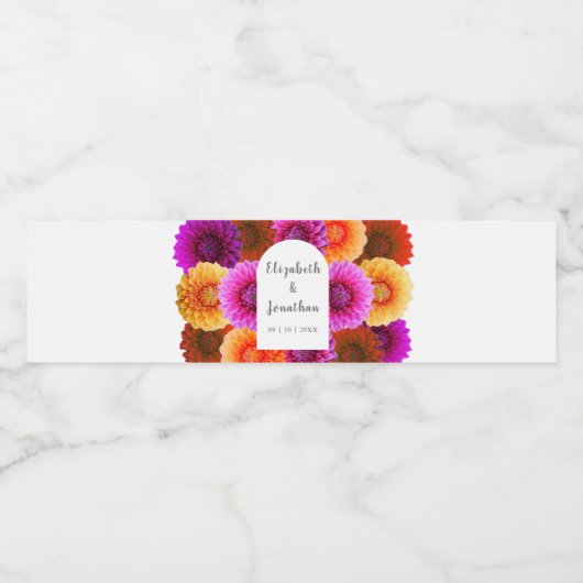 Dahlia Autumn Floral Wedding Waterfles Etiket (Enkel label)