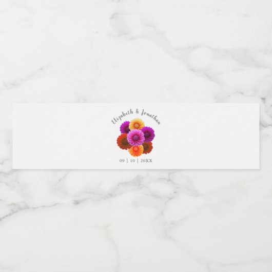 Dahlia Autumn Floral Wedding Waterfles Etiket (Enkel label)