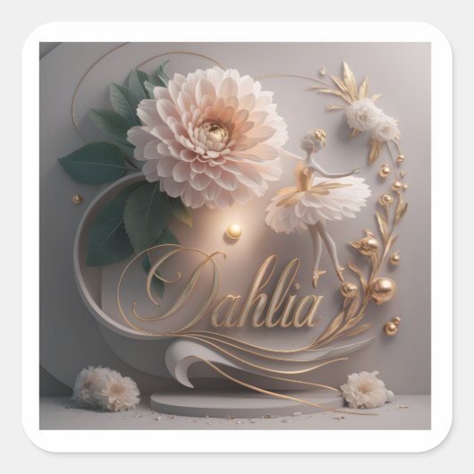Dahlia Ballet Bloom Bloem Kunst Design Vierkante Sticker (Voorkant)
