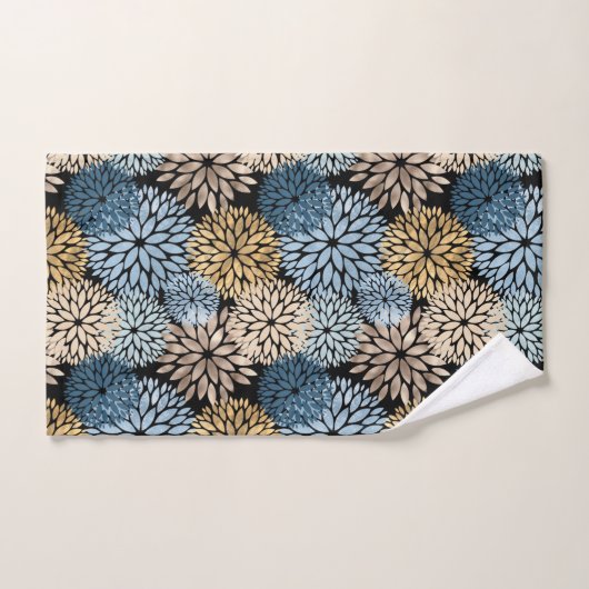 Dahlia Blauw Goud Bloemen Patroon Bad Handdoek (Handdoek)