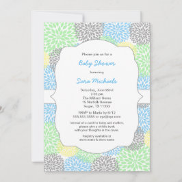 Dahlia bloeit neutraal baby shower blauw mint grij kaart
