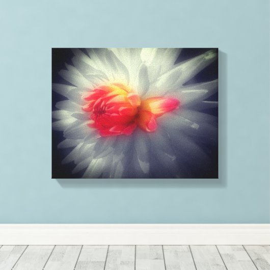 Dahlia Bloem Zwart-wit Gedeeltelijk Canvas Afdruk (Insitu (Houten vloer))