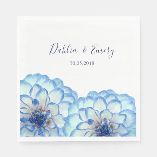 Dahlia bloemen blauw wit elegante bloemen bruiloft servet (Voorkant)