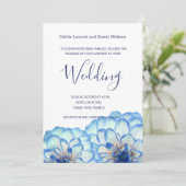 Dahlia bloemen blauw witte zwarte roze bruiloft kaart (Staand voorkant)