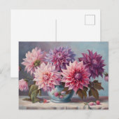 Dahlia Bloemen in een Vaas Stilleven Illustratie Briefkaart (Voorkant / Achterkant)