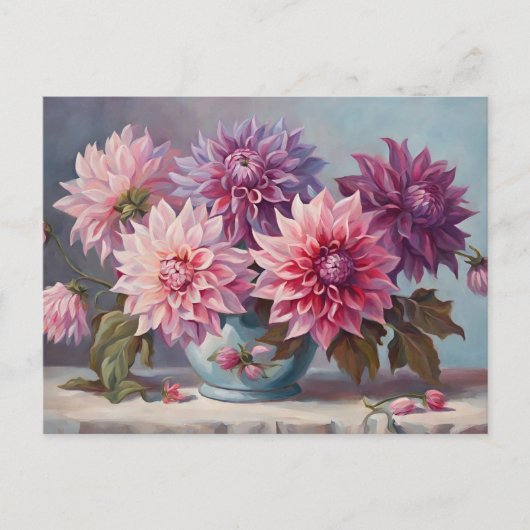 Dahlia Bloemen in een Vaas Stilleven Illustratie Briefkaart (Voorkant)