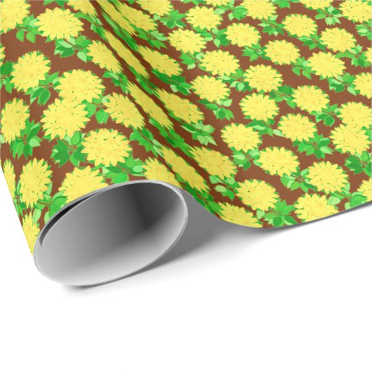 Dahlia bloemen in geel en chocolade cadeaupapier (Rol Hoek)