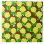 Dahlia bloemen in geel en chocolade tegeltje (Voorkant)