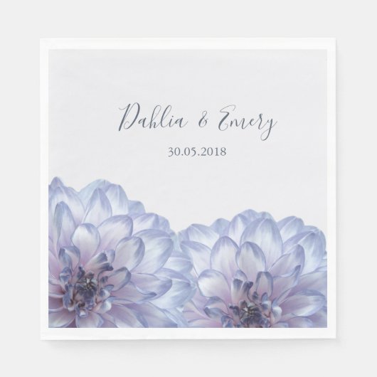 Dahlia bloemen lila blauw grijs bloemen bruiloft servet (Voorkant)