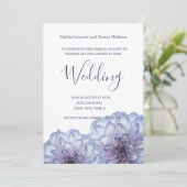 Dahlia bloemen lila blauwe uitnodiging voor witte  (Staand voorkant)