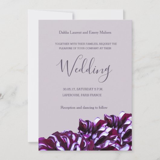 Dahlia bloemen lila elegante trouwuitnodiging kaart (Voorkant)