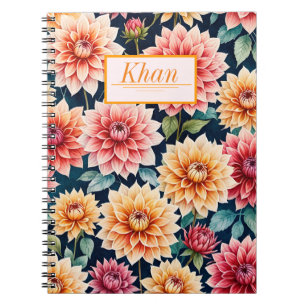 Dahlia bloemen patroon digitale kunst / gepersonal notitieboek