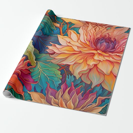 Dahlia Bloemen Tapestry Cadeaupapier (Uitgerold)