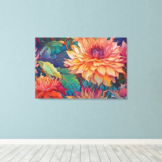 Dahlia Bloemen Tapestry Canvas Afdruk (Insitu (Houten vloer))
