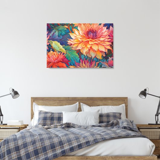 Dahlia Bloemen Tapestry Canvas Afdruk (Insitu (Slaapkamer))