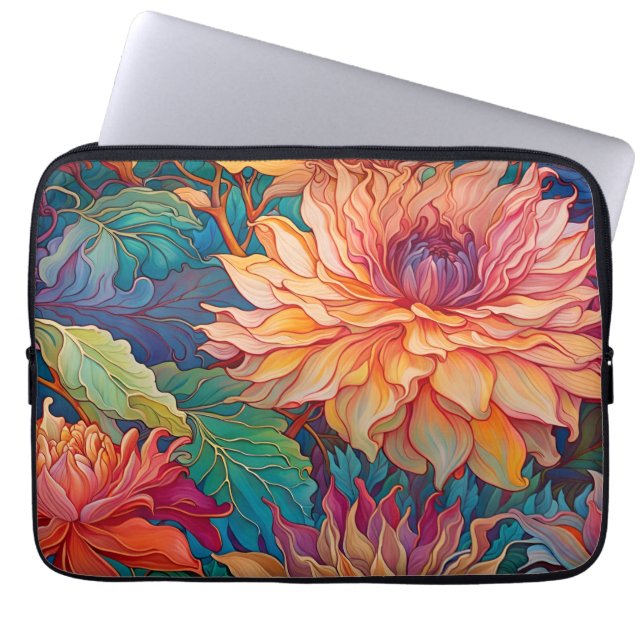 Dahlia Bloemen Tapestry Laptop Sleeve (Voorkant)