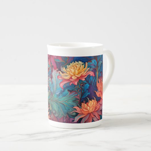 Dahlia Bloemen Tapestry Porselein Kop (Voorkant rechts)