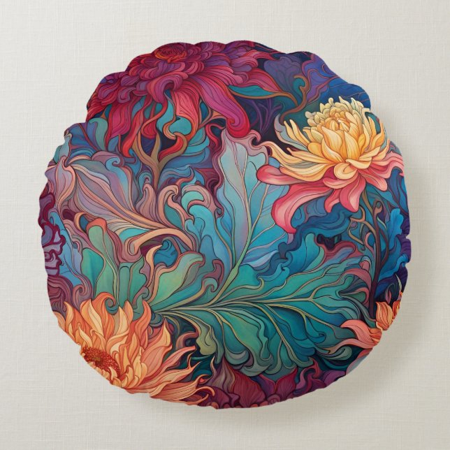 Dahlia Bloemen Tapestry Rond Kussen (Voorkant)