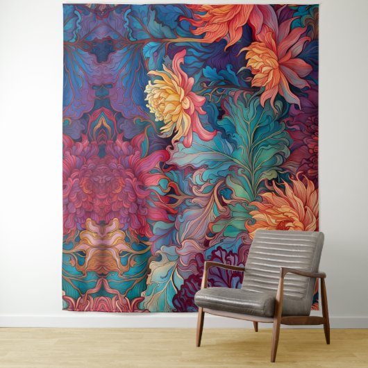 Dahlia Bloemen Tapestry Wandkleed (In situ)