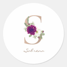 Dahlia bloemenboeket roze gouden monogram letter S Ronde Sticker