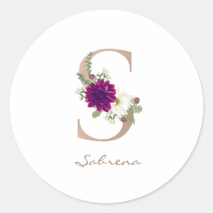 Dahlia bloemenboeket roze gouden monogram letter S Ronde Sticker
