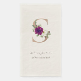 Dahlia bloemenboeket roze gouden monogram letter S Servet