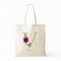 Dahlia bloemenboeket roze gouden monogram letter V