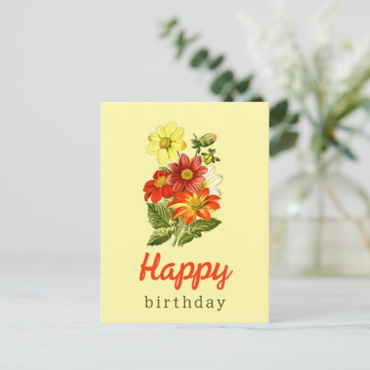  Dahlia Bloemengeel Sinaasappel Verjaardag Briefkaart (Staand voorkant)