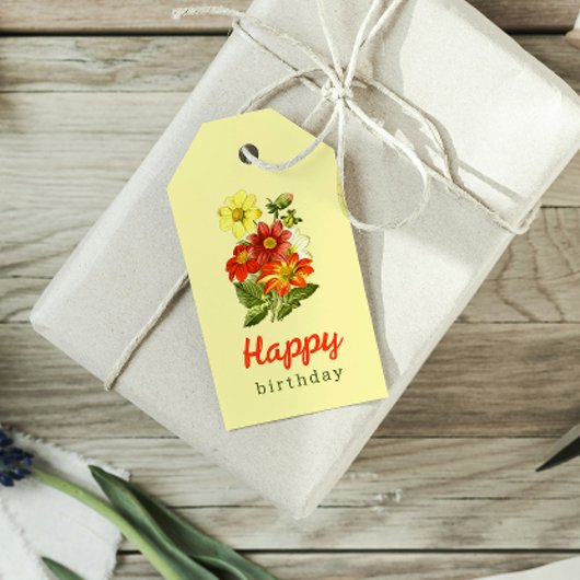  Dahlia Bloemengeel Sinaasappel Verjaardag Cadeaulabel