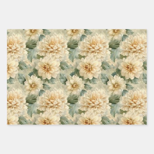 Dahlia Bloempatroon met groen Decoupage Inpakpapier Vel (Voorkant)