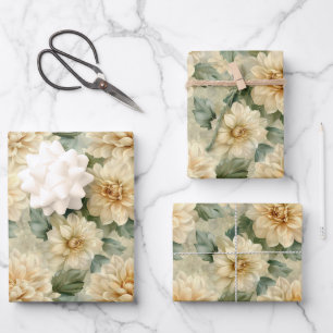 Dahlia Bloempatroon met groen Decoupage Inpakpapier Vel