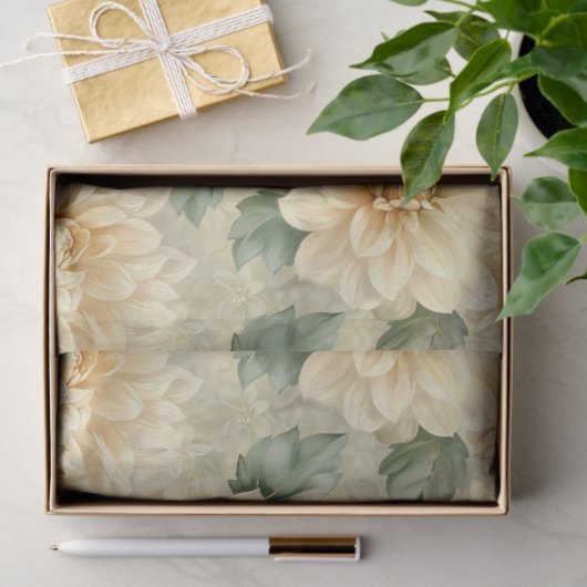 Dahlia Bloempatroon met groen Decoupage Tissuepapier (Geschenk)