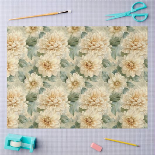 Dahlia Bloempatroon met groen Decoupage Tissuepapier (Craft)